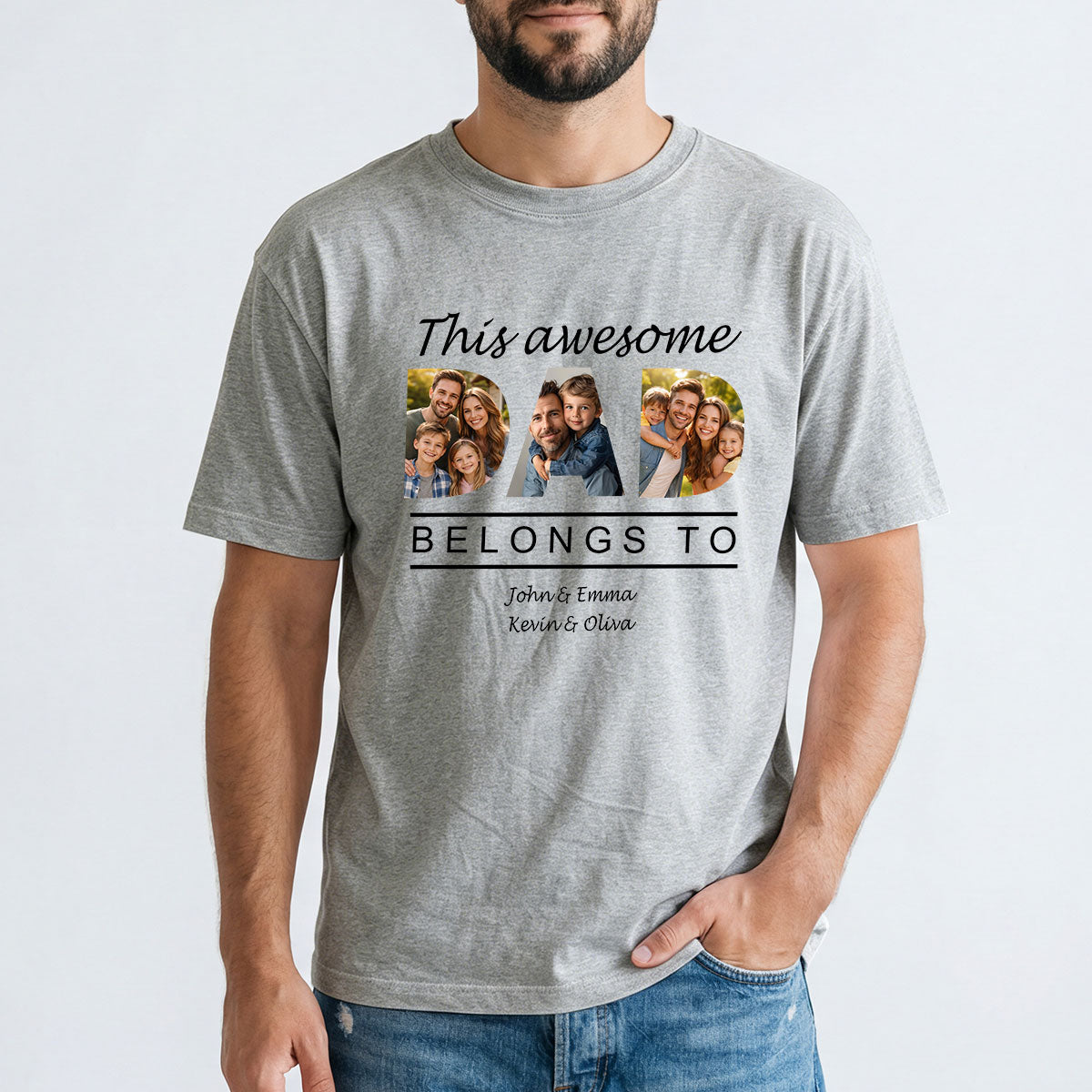Custom Name and Photo T Shirt Grey