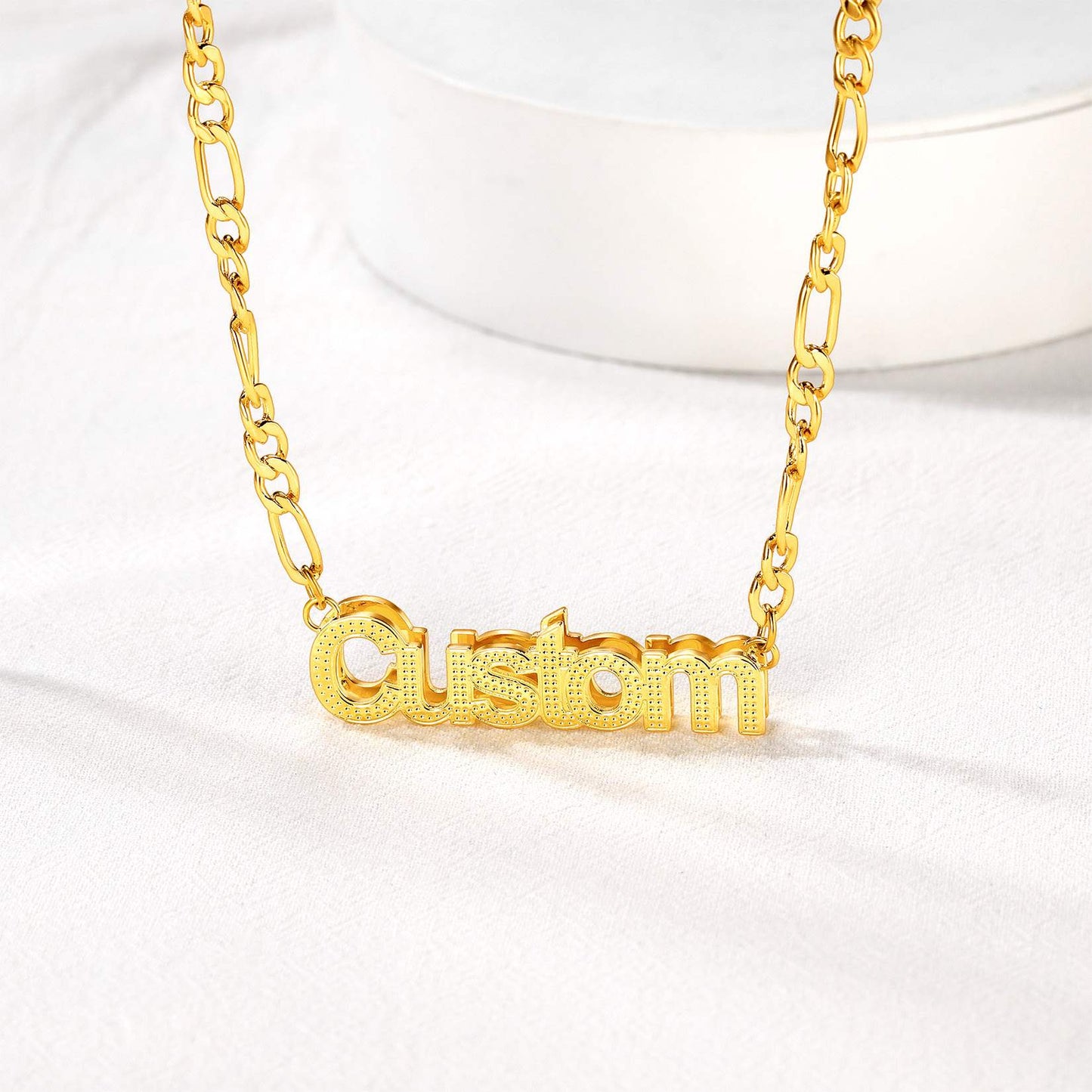 Custom Nameplated Figaro Chain Necklace 5MM Gold Plated