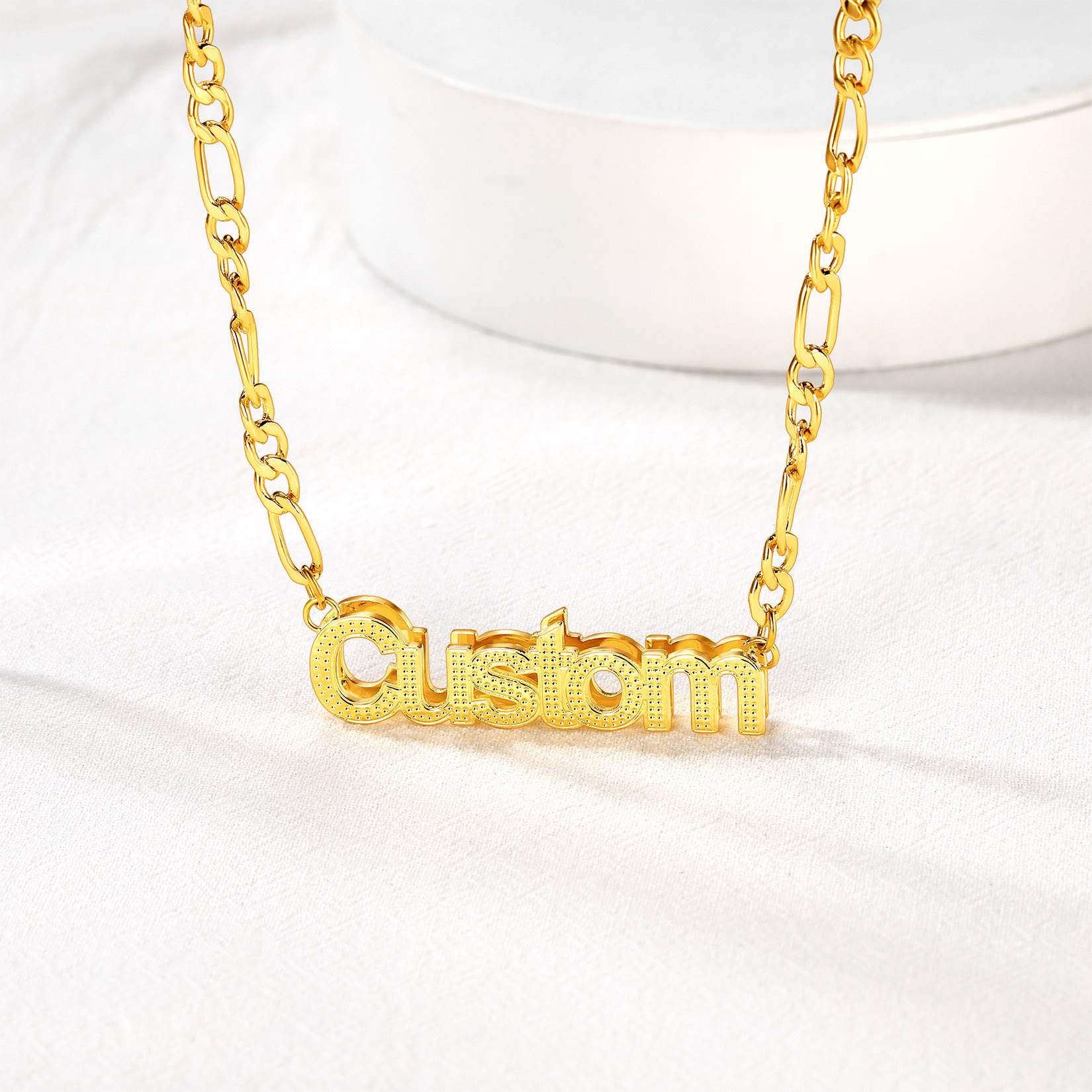 Custom Nameplated Figaro Chain Necklace 5MM Gold Plated