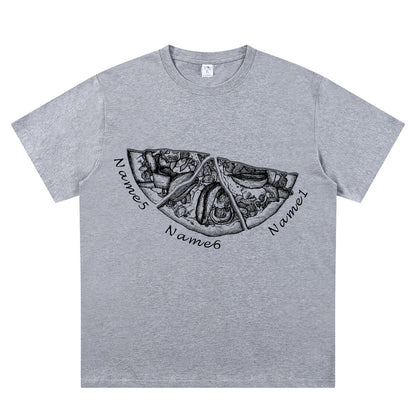 Custom Names Pizza Grey T Shirt with 3 Names 