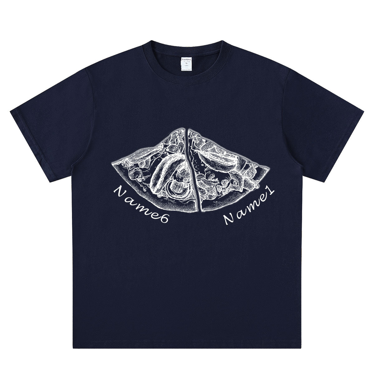 Custom Names Pizza Navy Blue T Shirt with 2 Names 