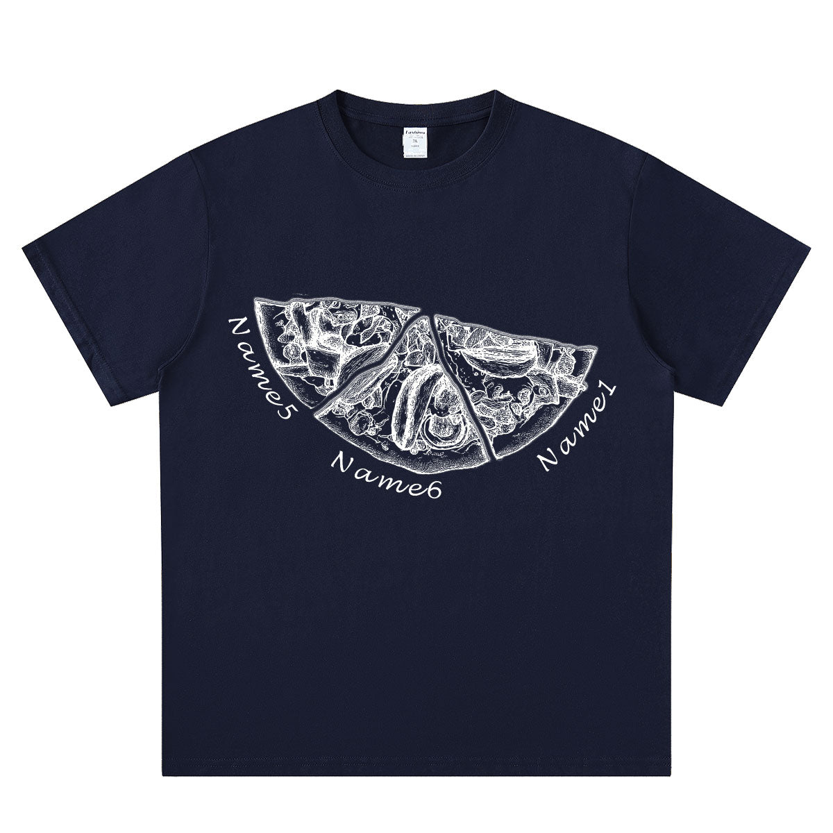 Custom Names Pizza Navy Blue T Shirt with 3 Names 