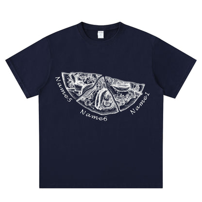 Custom Names Pizza Navy Blue T Shirt with 3 Names 