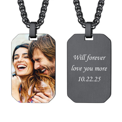 Custom Octagon Dog Tag Picture Necklace Black Plated