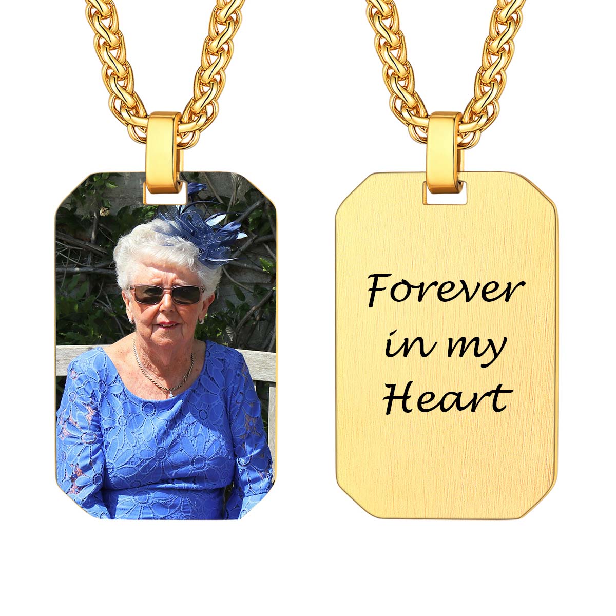 Custom Octagon Dog Tag Picture Necklace Gold Plated