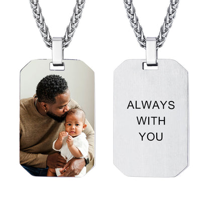 Custom Octagon Dog Tag Picture Necklace Stainless Steel