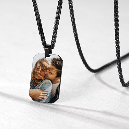 Custom Octagon Dog Tag Picture Necklace black