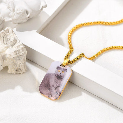 Custom Octagon Dog Tag Picture Necklace in Gold Plated