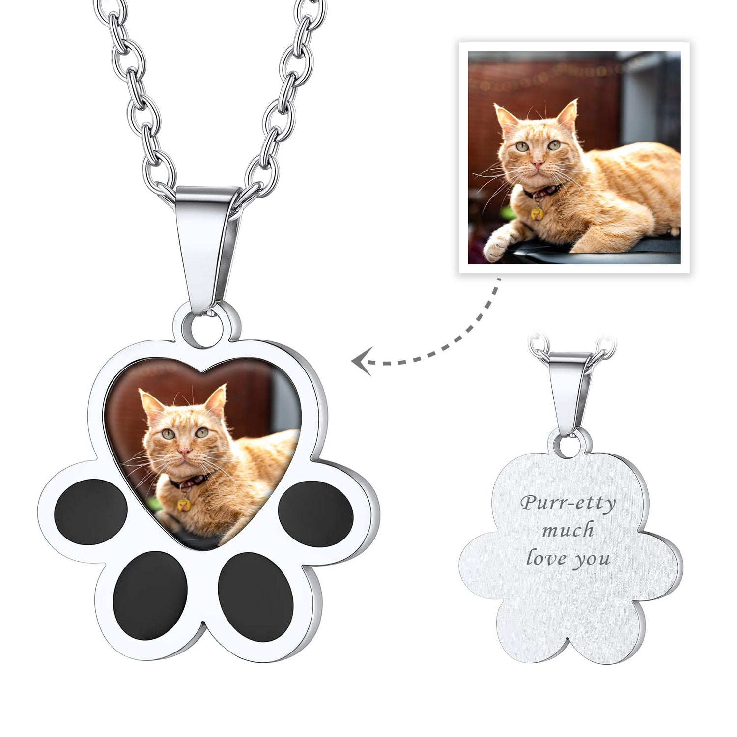 Custom Paw Print Picture Necklace for Pet Lover