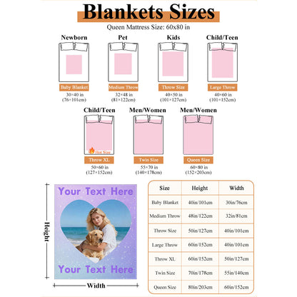 Custom Photo Blanket with Text Dimension, Durable, Solid