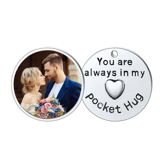 Custom Photo Commemorative Wedding Coins Pocket Hug Keychain Holder