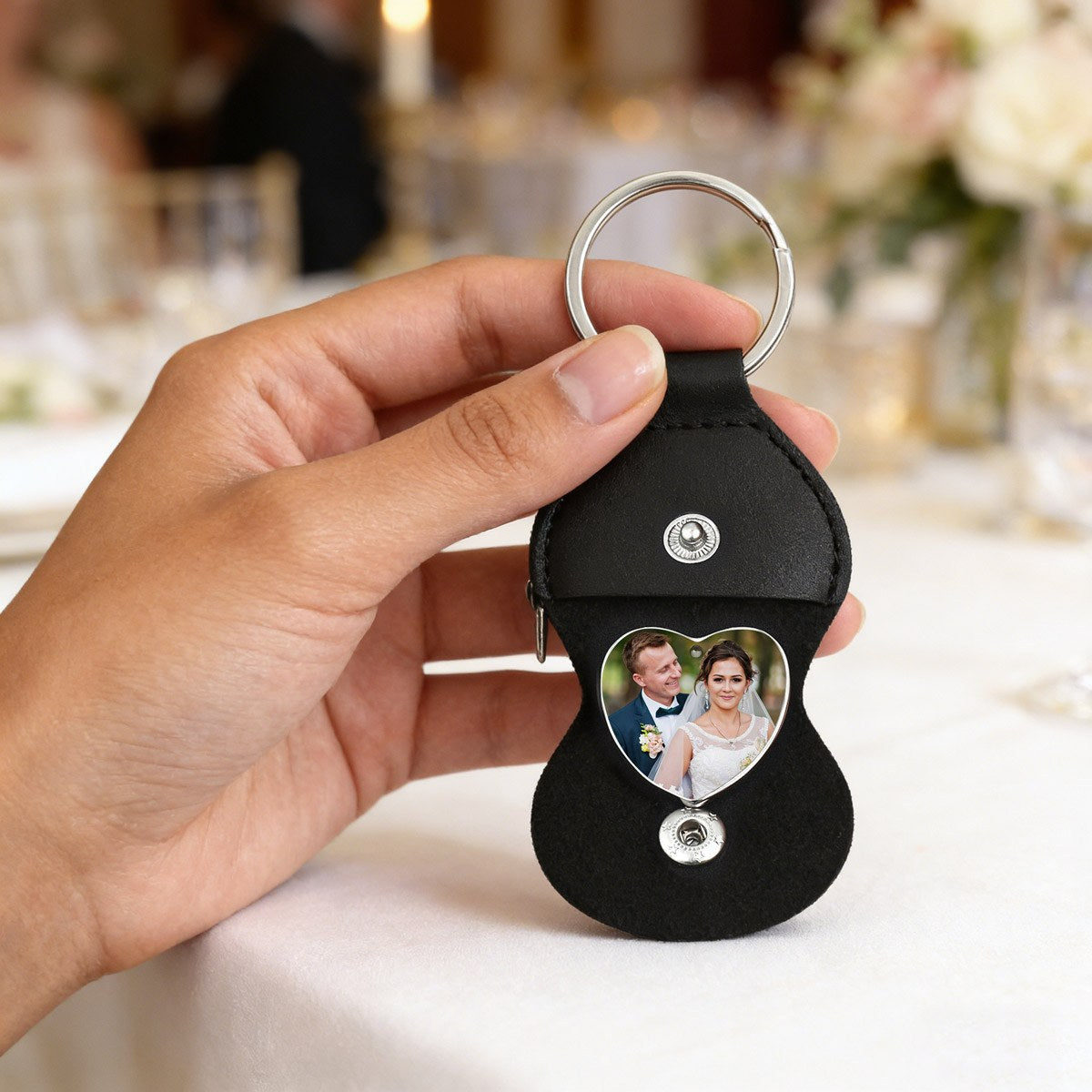 Custom Photo Heart Wedding Coins Pocket Hug Keychain Holder