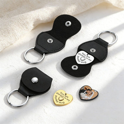 Custom Photo Heart Wedding Coins Pocket Hug Keychain Holder in different color