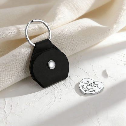 Custom Photo Heart Wedding Coins Pocket Hug Keychain Holder in stainless steel