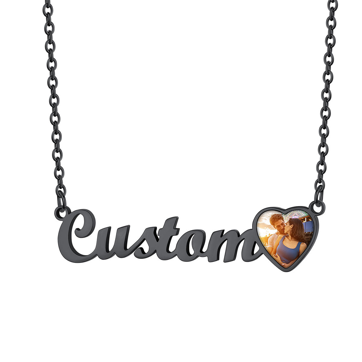 Custom Photo Name Necklace in Black