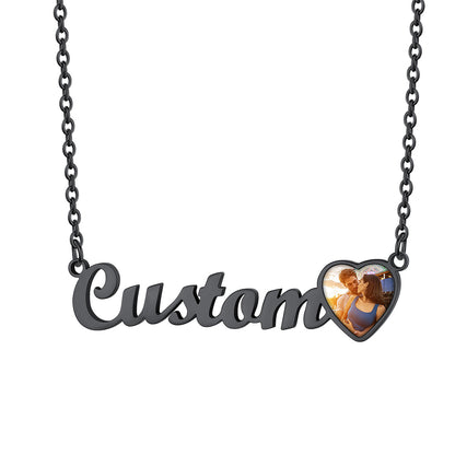 Custom Photo Name Necklace in Black