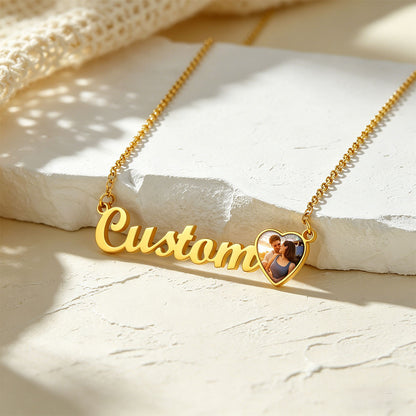 Custom Photo Name Necklace in Gold Plated