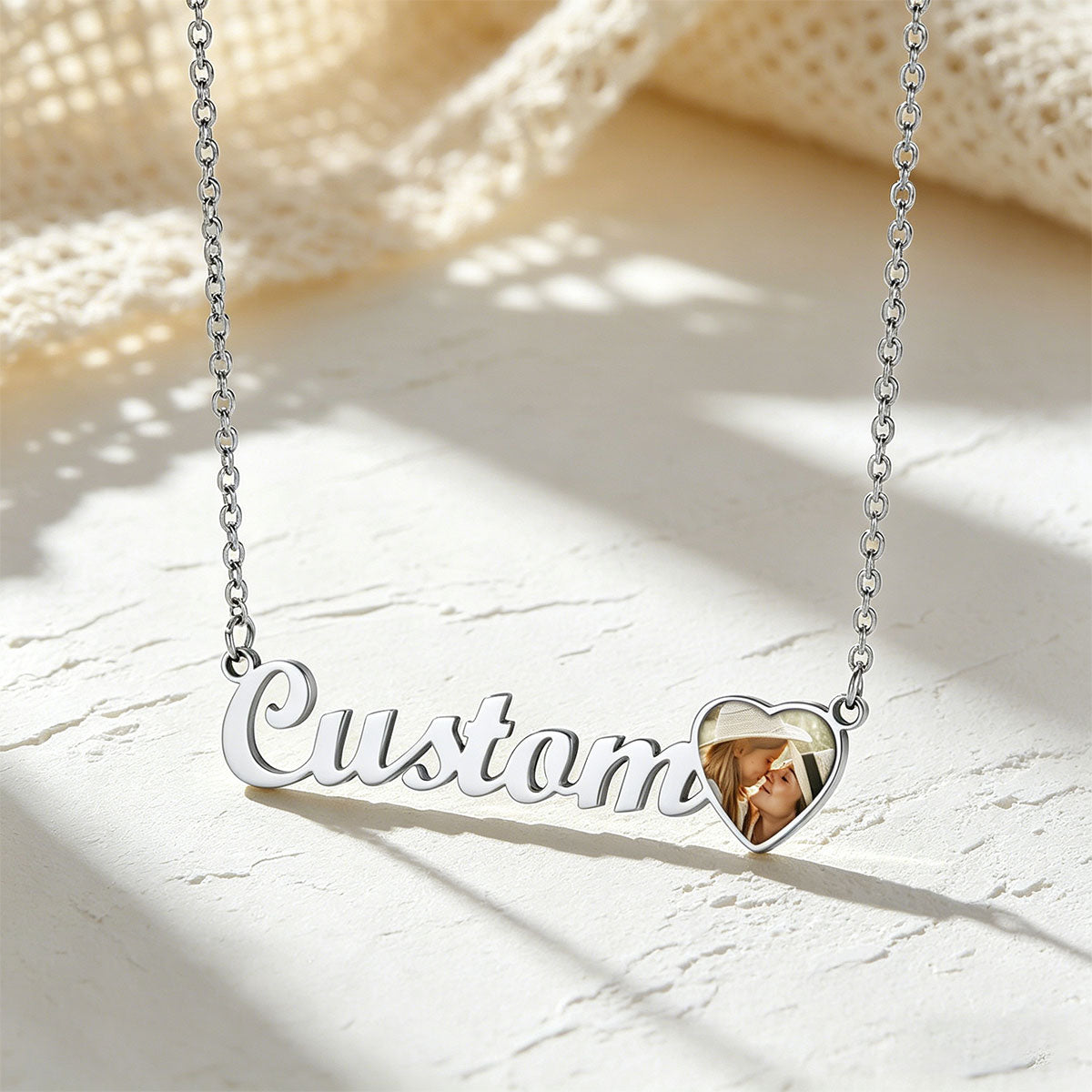 Custom Photo Name Necklace in Steel