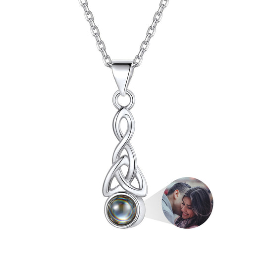 Custom Photo Projection Celtic Knot Cross Necklace for Women on a white background