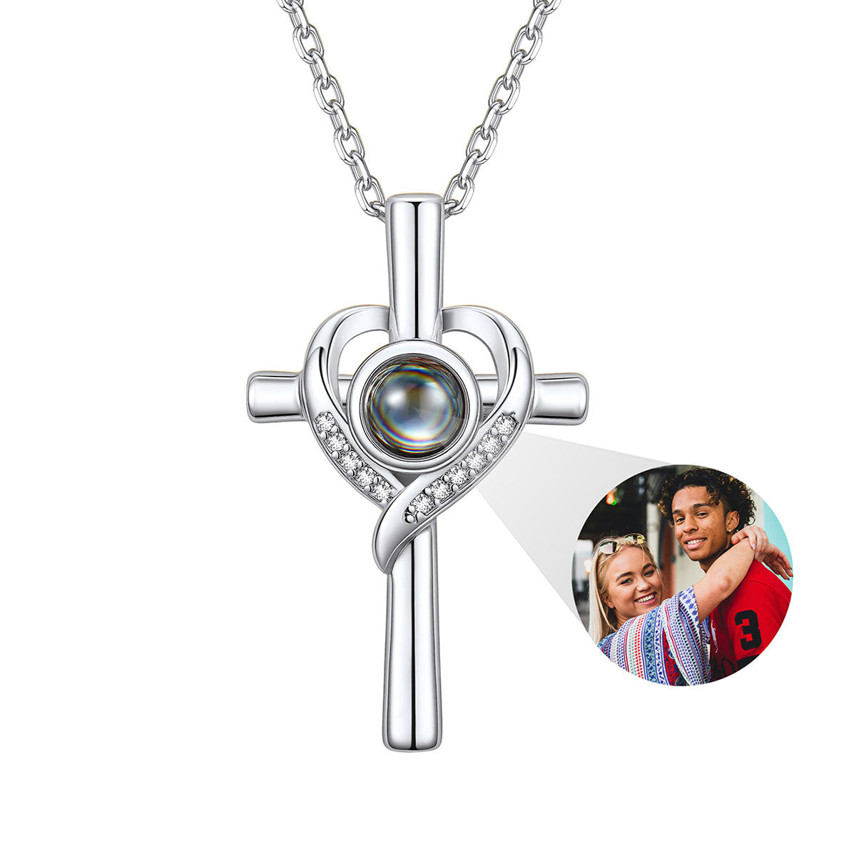 Custom Photo Projection Heart Cross Necklace for Women