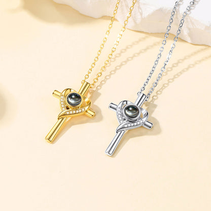 Custom Photo Projection Heart Cross Necklace in different color