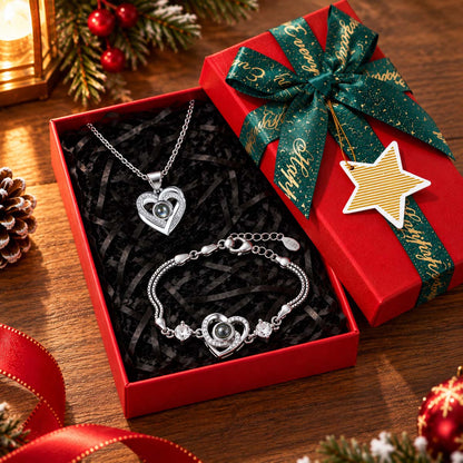 Custom Photo Projection Heart Necklace and Bracelet set for Women