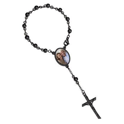 Custom Photo Rosary Beads Bracelets Black Plated