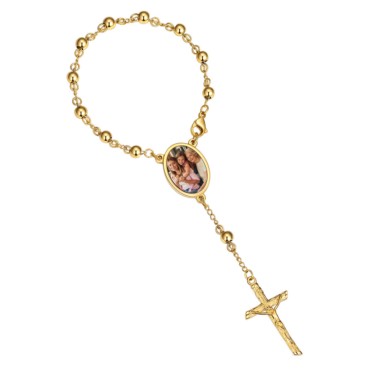 Custom Photo Rosary Beads Bracelets Gold Plated