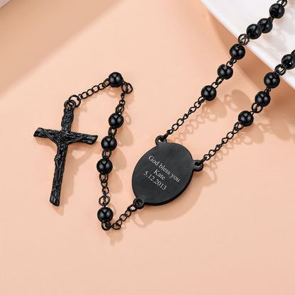 Custom Photo Rosary Beads Necklace Black Plated