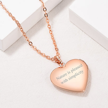 Custom Photo Rose Heart Locket Necklace in Rose Gold Plated