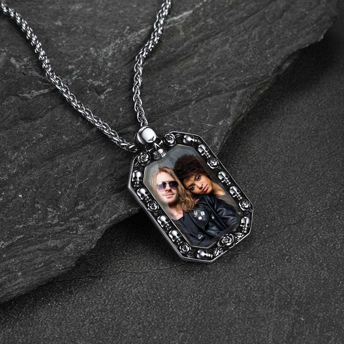 Custom Photo Skull Octagonal Dog Tag Necklace