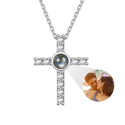 Custom Picture Projection CZ Cross Necklace for Women