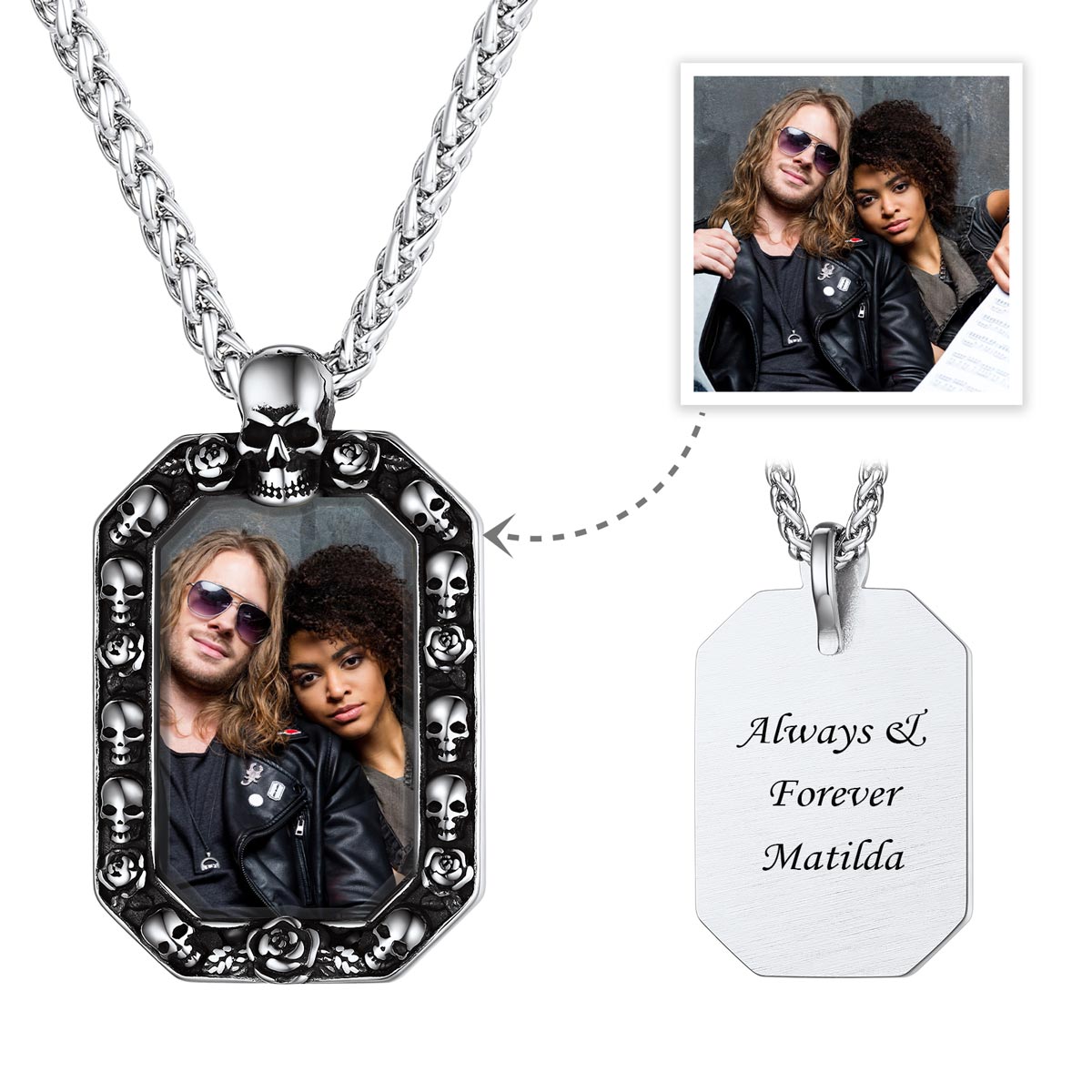 Custom Picture Skull Octagonal Dog Tag Necklace