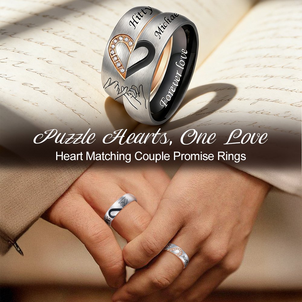 Custom Pinky Hand Heart Matching Promise Rings