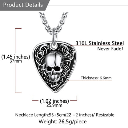 Custom Punk Guitra Pick Skull Necklace: Dimension, Durable, Solid