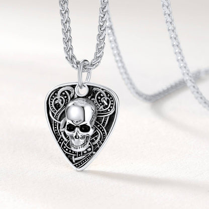 Custom Punk Guitra Pick Skull Necklace in Stainless Steel