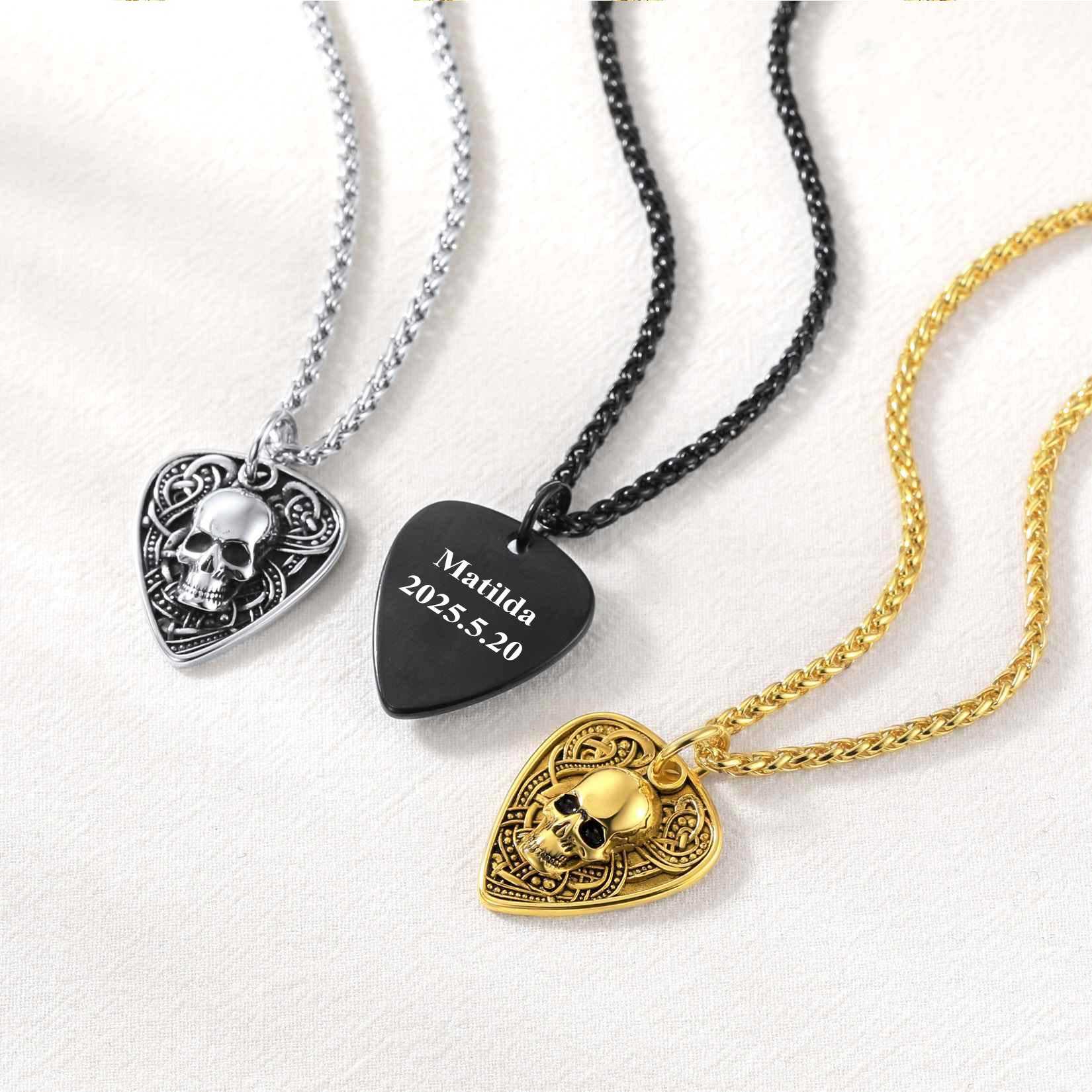 Custom Punk Guitra Pick Skull Necklace in different color