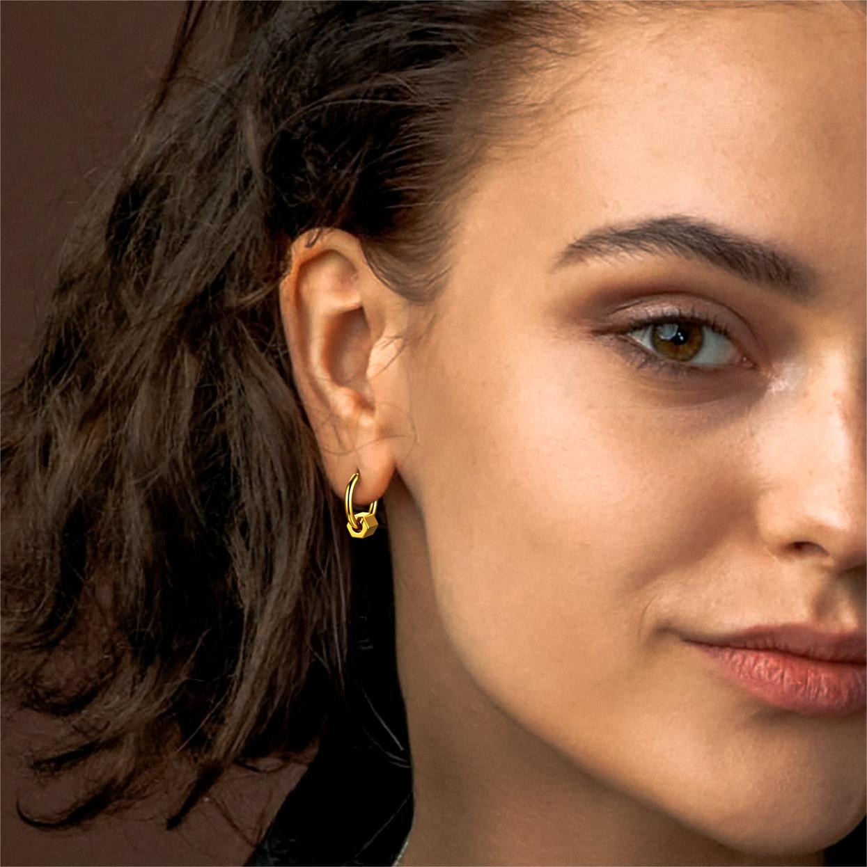 Custom Punk Hexagon Huggie Hoop Earrings