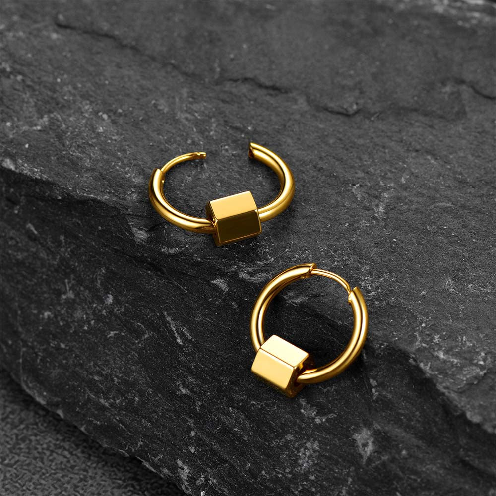 Custom Punk Hexagon Huggie Hoop Earrings in Gold Plated