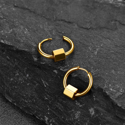 Custom Punk Hexagon Huggie Hoop Earrings in Gold Plated