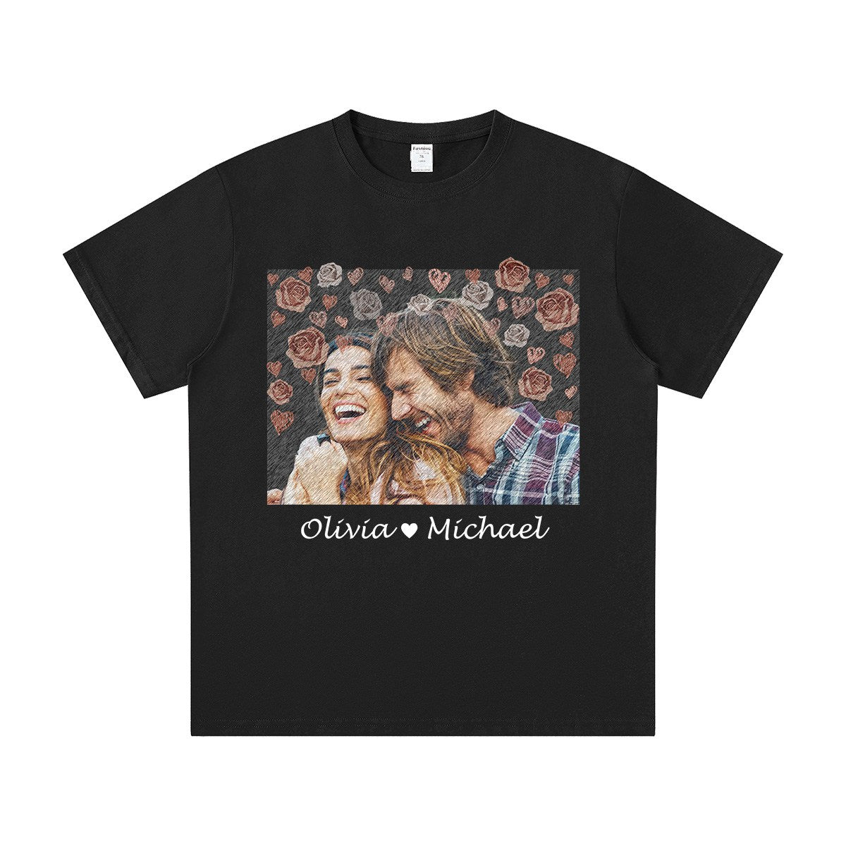 Custom Retro Photo Text Couple T Shirt  Vintage Personalized Gift for Him & Her