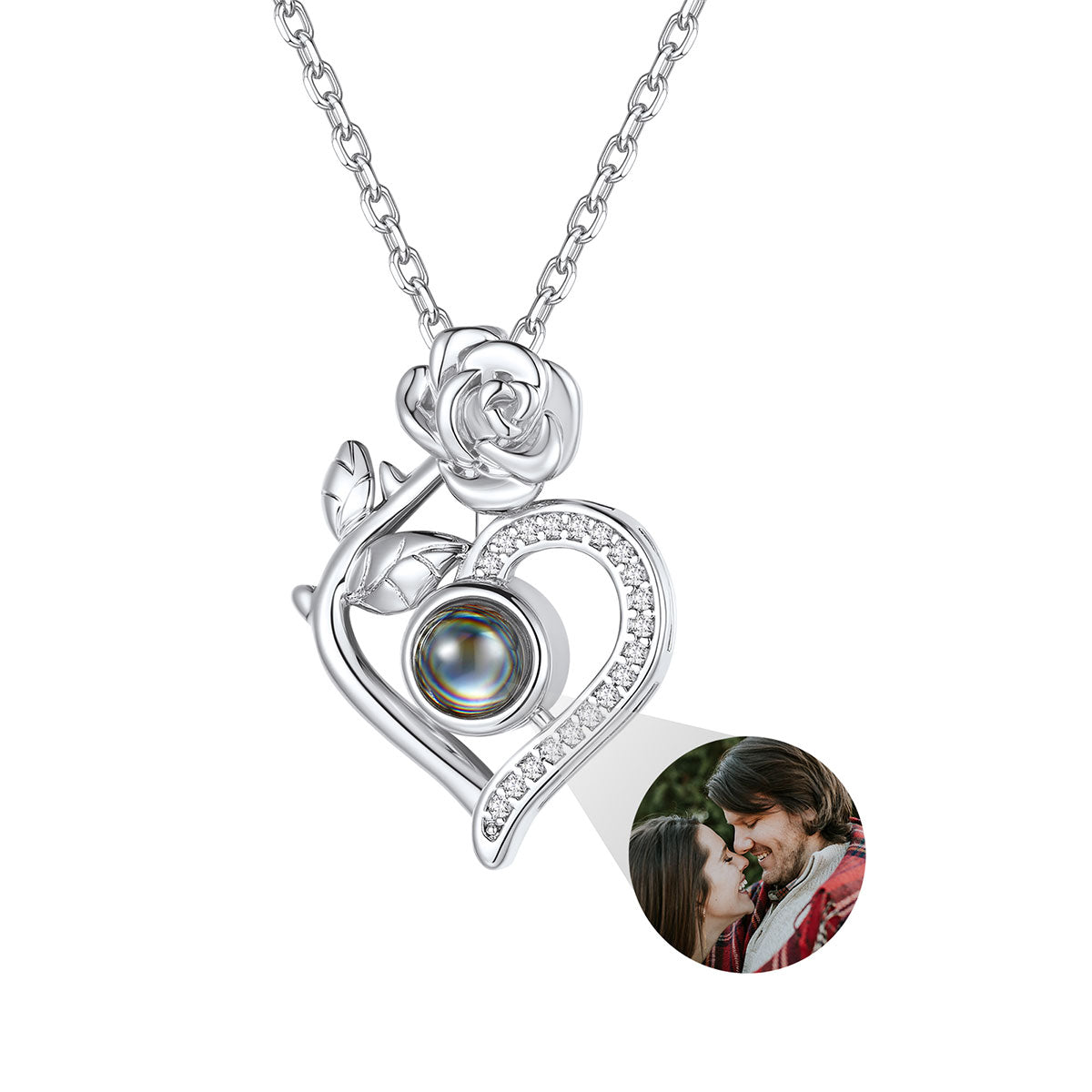 Custom Rose Heart Photo Projection Necklace for Women