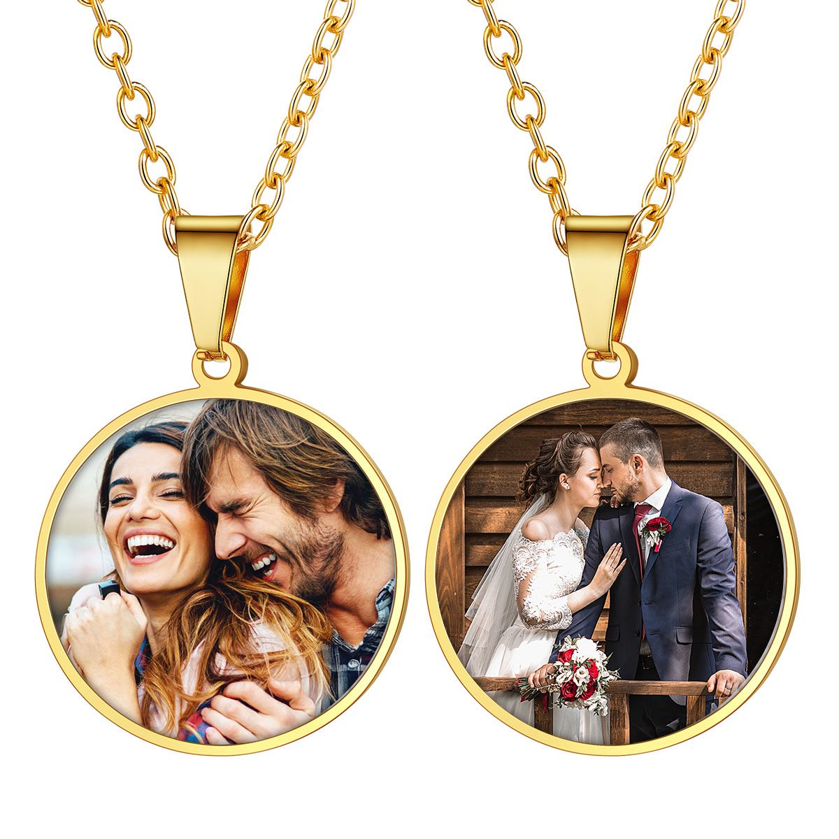Custom Round Double Sided Picture Necklace Gold Plated