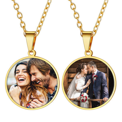 Custom Round Double Sided Picture Necklace Gold Plated