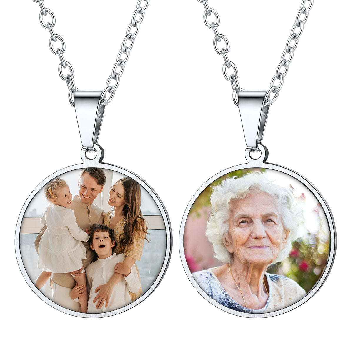 Custom Round Double Sided Picture Necklace Steel