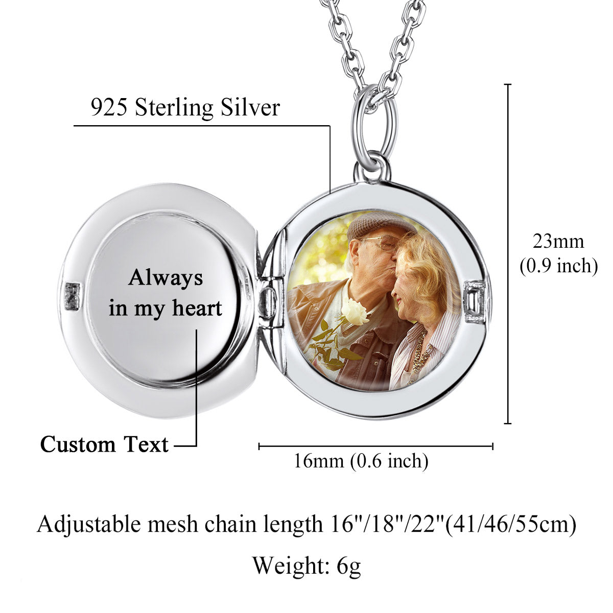 Custom Round Locket Necklace with Pictures Dimension, Durable