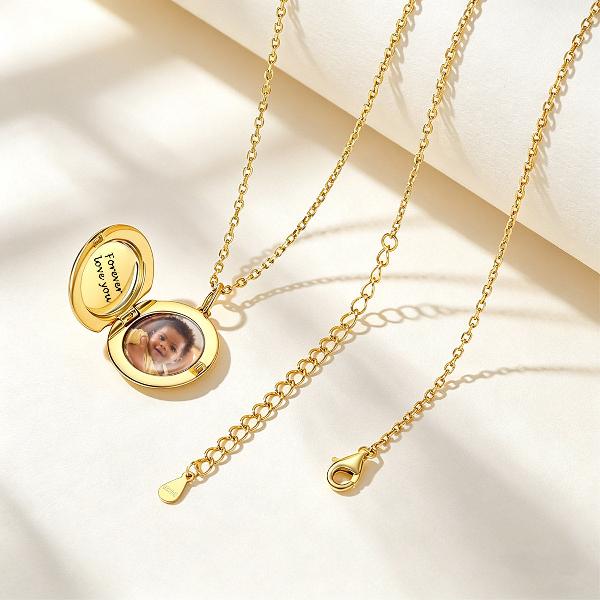 Custom Round Locket Picture Necklace in Gold