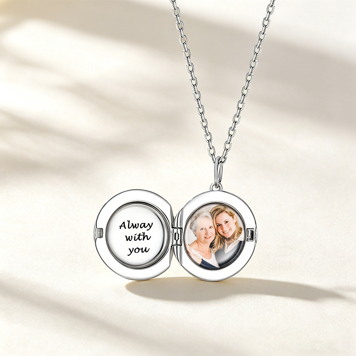 Custom Round Locket Picture Necklace in Silver