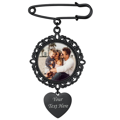 Custom Round Picture Charms Brooch Pins Black Plated