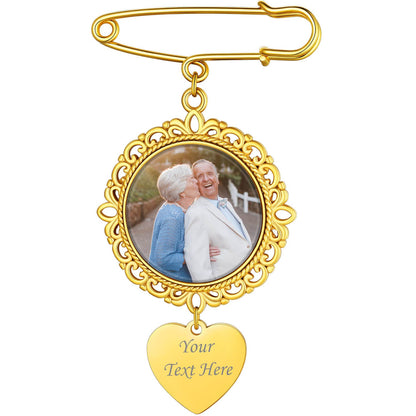 Custom Round Picture Charms Brooch Pins Gold Plated